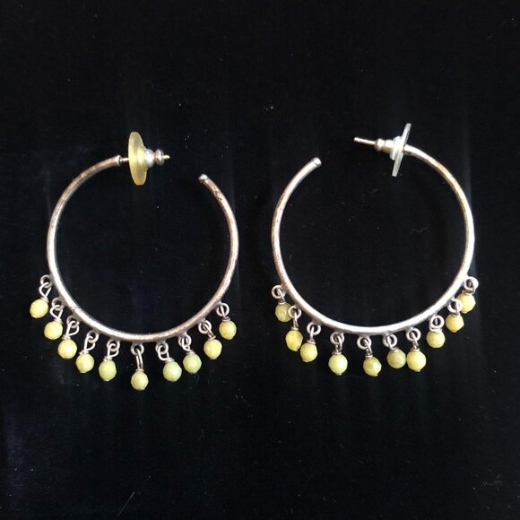 Jewelry - Boho Yellow Beaded Hoop Earrings – Gypsy Dangle Brass Tone Festival Jewelry